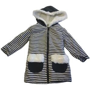 90's Girls Black & White Stripe Hooded Jacket Long Sleeve Zipper Size 4 G002